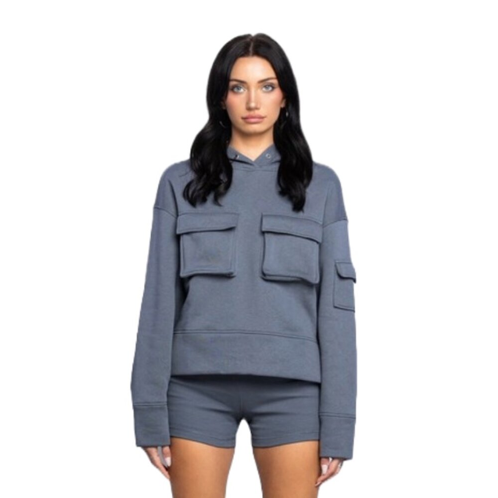 Oversized Cargo Hoodie & Biker Shorts - Charcoal Gray